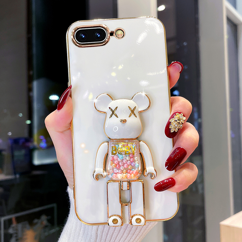 适用苹果7plus手机壳新款iphone7/8电镀糖果熊支架8plus硅胶防摔7p8p软壳6plus网红保护套6/6s情侣潮牌外壳 - 图1