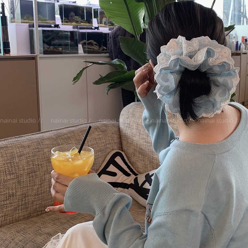 原创手作奶蓝芭蕾风格子重工烫钻蕾丝花边大肠发圈发绳女,淘宝优惠券,粉丝福利购,淘宝优惠卷