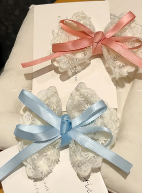 蕾丝蝴蝶结飘带发夹少女风甜美对夹侧边边夹头饰可爱发卡鸭嘴夹子