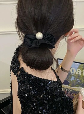 高级感韩版雾光珠珠褶皱木耳边发圈高弹力扎发头绳温柔感满满发饰
