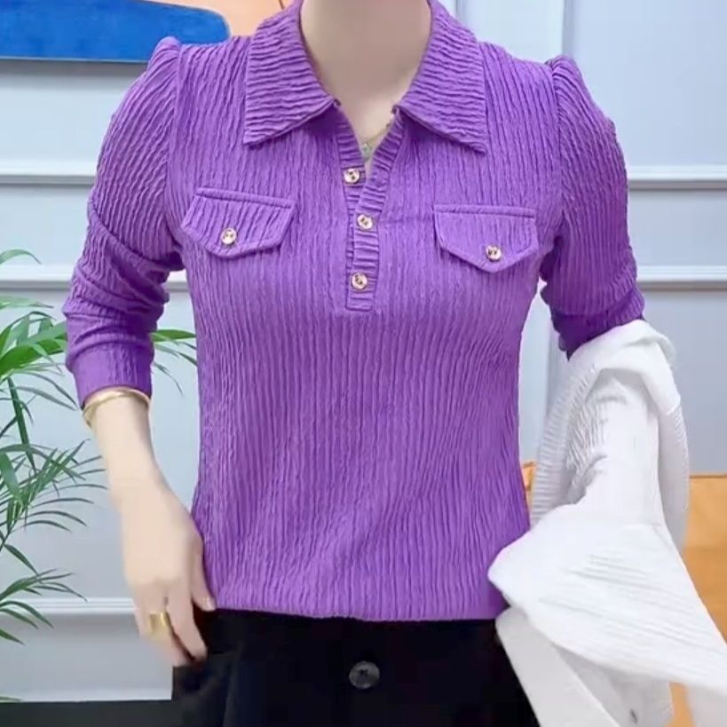 春秋打底气质polo领半开衬衫洋气百搭女高档上衣时尚显瘦宽松外套 - 图1