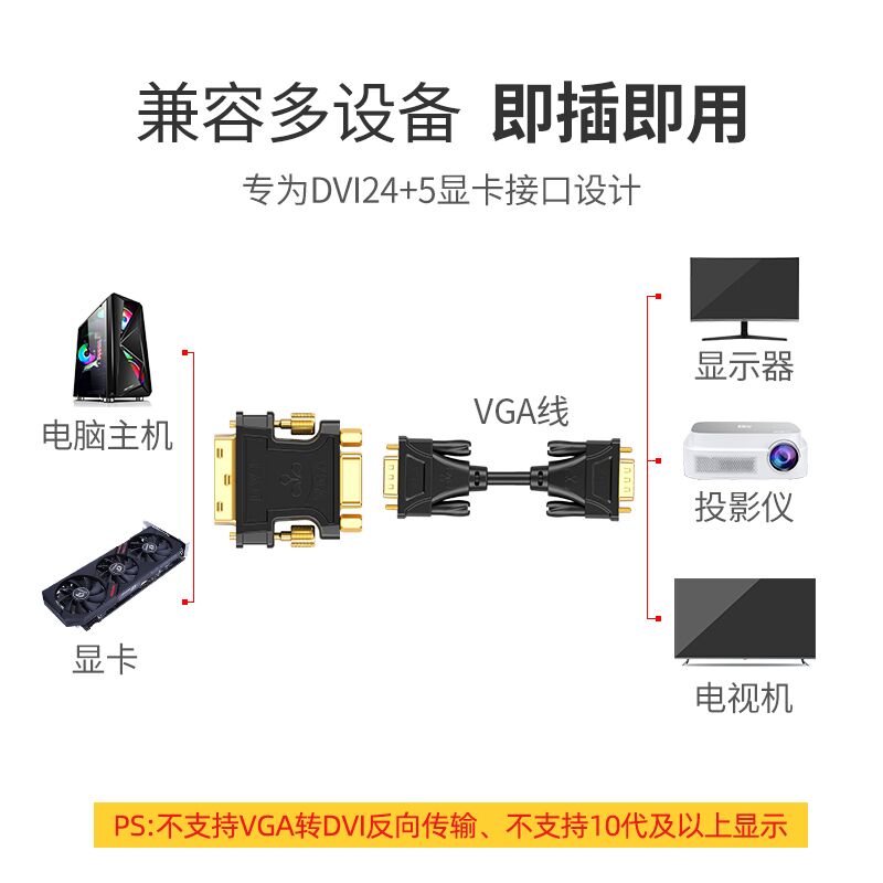 山泽DVI转VGA接头vja电脑显卡主机显示器连接线vda24+5接口转换器