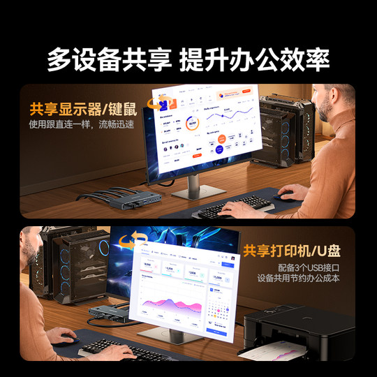 Shanze HDMI2.1 KVM switch 2 in 1 out screen splitter 8K60Hz ultra-clear screen splitter shared USB printer keyboard and mouse computer connected to monitor