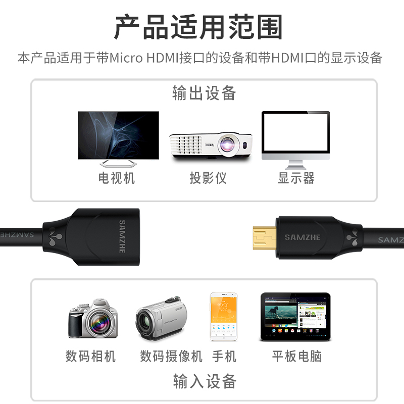 mini/micro hdmi转HDMI接延长线高清平板相机连接线显示器转换头