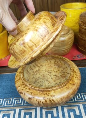 杉木榴糌粑盒实木家用水果盒藏族碗藏式民族特色木质糌粑桶木碗