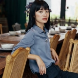 秋安 Рубашка, осенний шифоновый лонгслив, коллекция 2022, V-образный вырез, облегающий крой