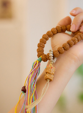 国潮文创天然金刚菩提手串星月菩提跑环度母流苏手持文玩把件