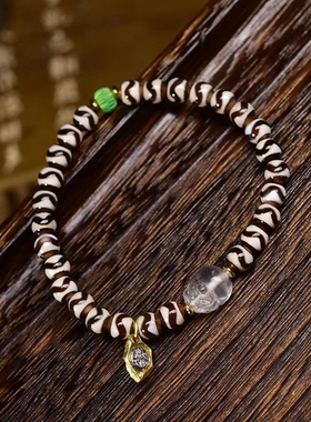 天然虎牙玛瑙天珠手链水晶貔貅