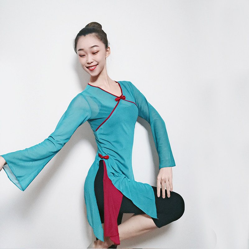 民族舞蹈古典舞练功服长款纱衣弹力网纱女上衣身韵舞蹈芭蕾舞形体 舞动精灵舞蹈用品 淘优券