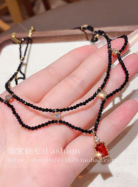 水晶花边颈链项链锆石吊坠锁骨链