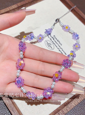 紫色甜美气质锁骨链设计感项饰