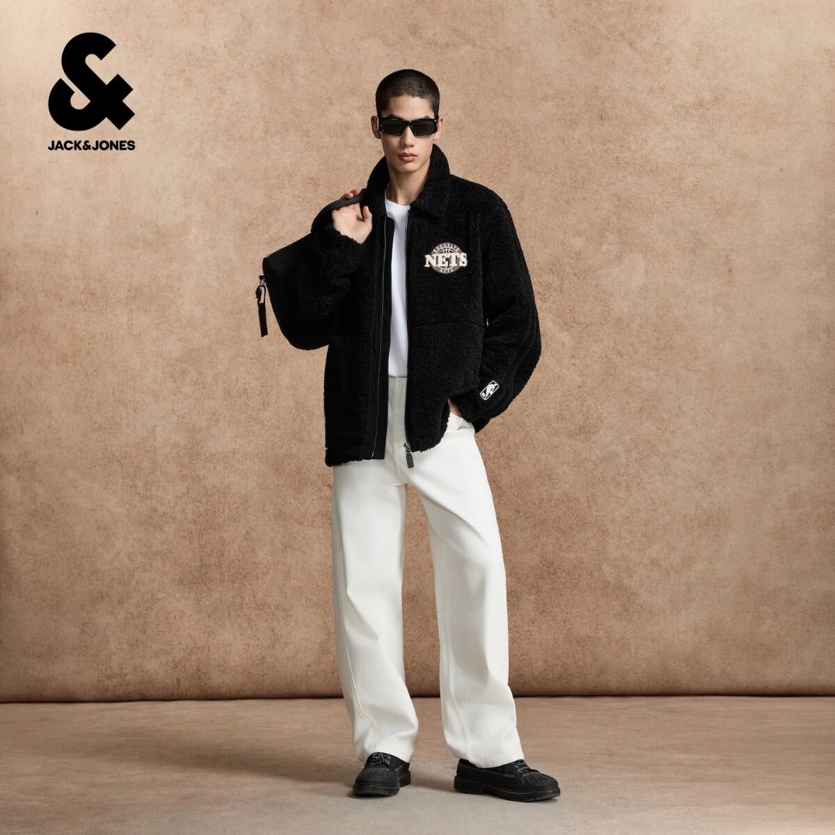 Lingzhi Jack Jones 2026 new autumn and winter men's cotton coat wool blend warm lapel embroidered jacket fashion