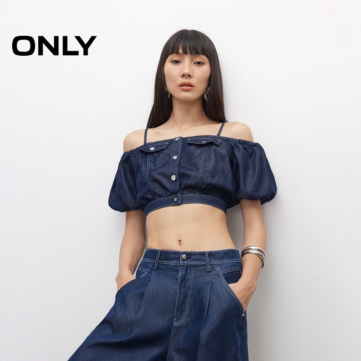 绫致ONLY2025夏季新款时尚性感露肩牛仔吊带短袖开衫T恤女,淘宝优惠券,粉丝福利购,淘宝优惠卷