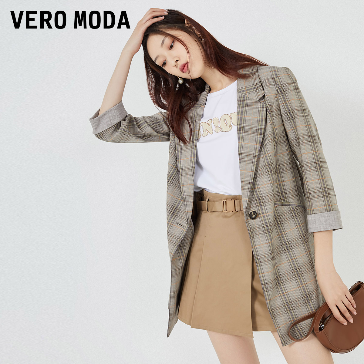 t区绫致Vero Moda2024春夏新韩版格纹通勤单扣西装外套女-图0