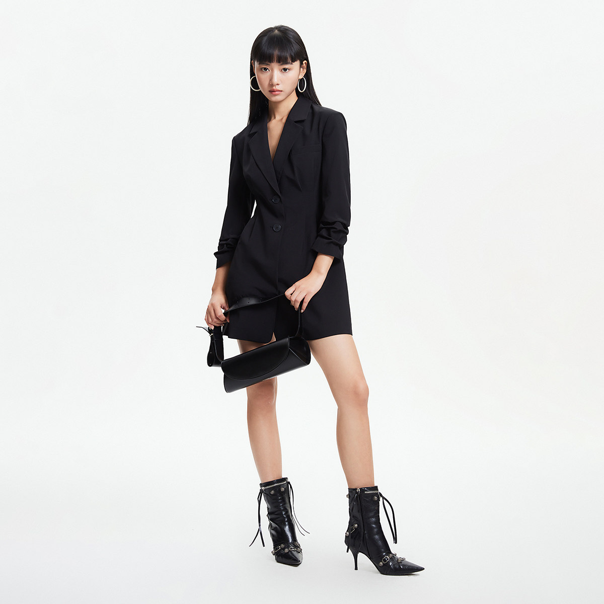 绫致Vero Moda连衣裙25春夏新优雅气质通勤七分袖黑色西装裙女 - 图3