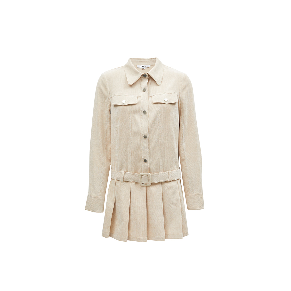 绫致ONLY秋冬新工装风翻领百褶短裙衬衫连衣裙女时尚潮 - 图3