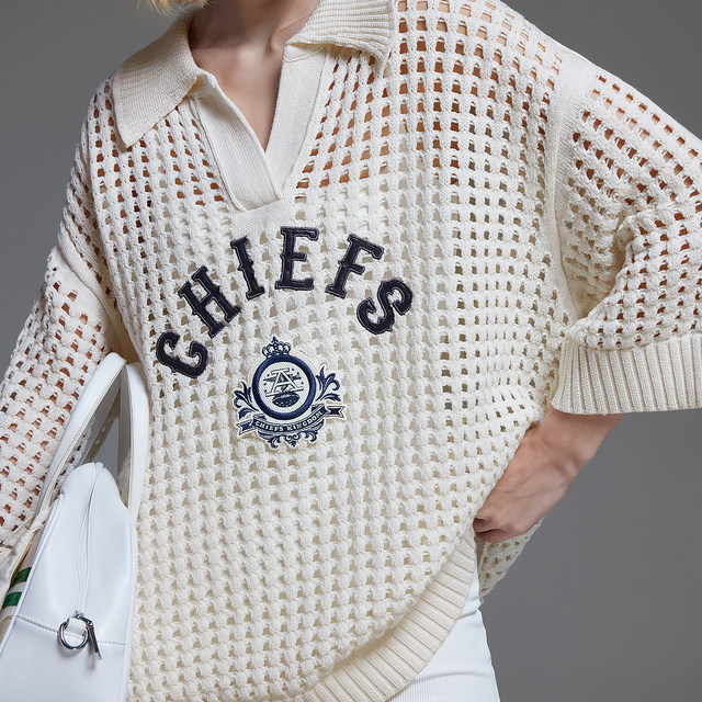 Lingzhi SEASONHIGH NFL ຮ່ວມ Kansas City Chiefs ແມ່ຍິງດູໃບໄມ້ລົ່ນ sweater knitted sweater ວ່າງເປົ່າຮູ