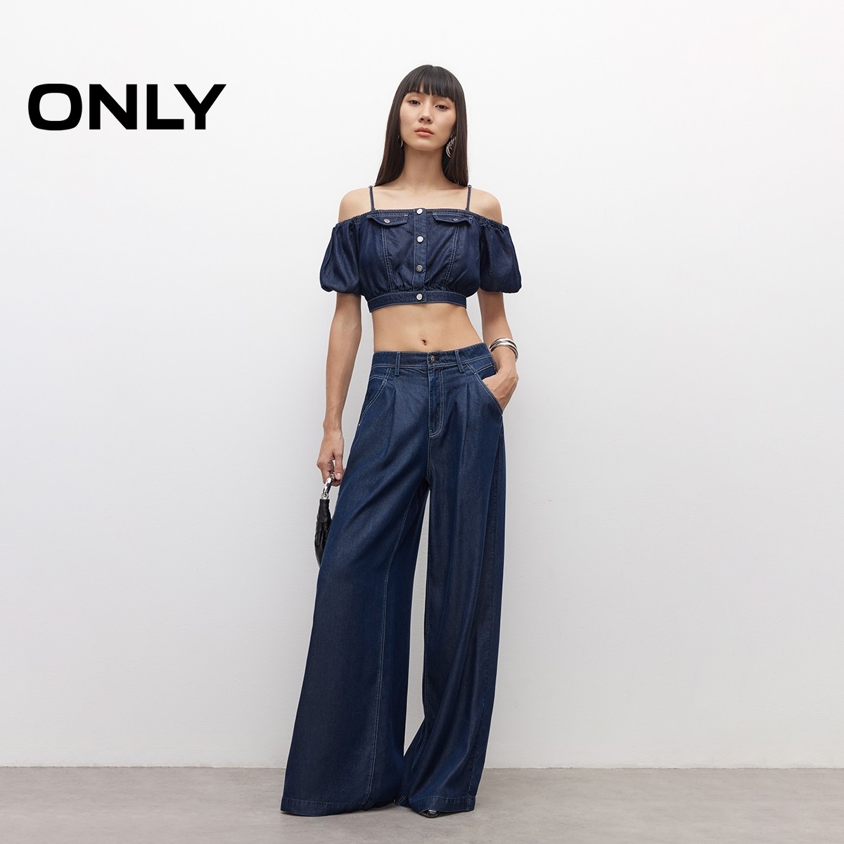 绫致ONLY2025夏季新款时尚性感露肩牛仔吊带短袖开衫T恤女,淘宝优惠券,粉丝福利购,淘宝优惠卷