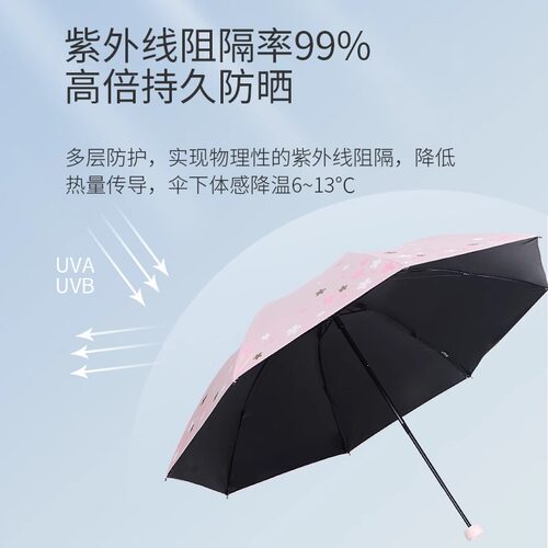 天堂伞黑胶防晒防紫外线遮阳伞晴雨两用伞折叠太阳伞男女防晒伞 - 图0