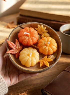 南瓜香薰蜡烛大豆蜡枫叶椰子碗万圣节感恩节伴手礼卧室氛围感摆件