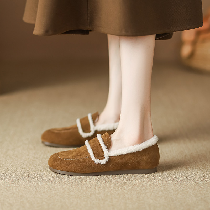 冬天勃肯鞋加绒毛毛鞋女外穿2025新款带毛豆豆鞋博肯鞋大码41到43,淘宝优惠券,粉丝福利购,淘宝优惠卷