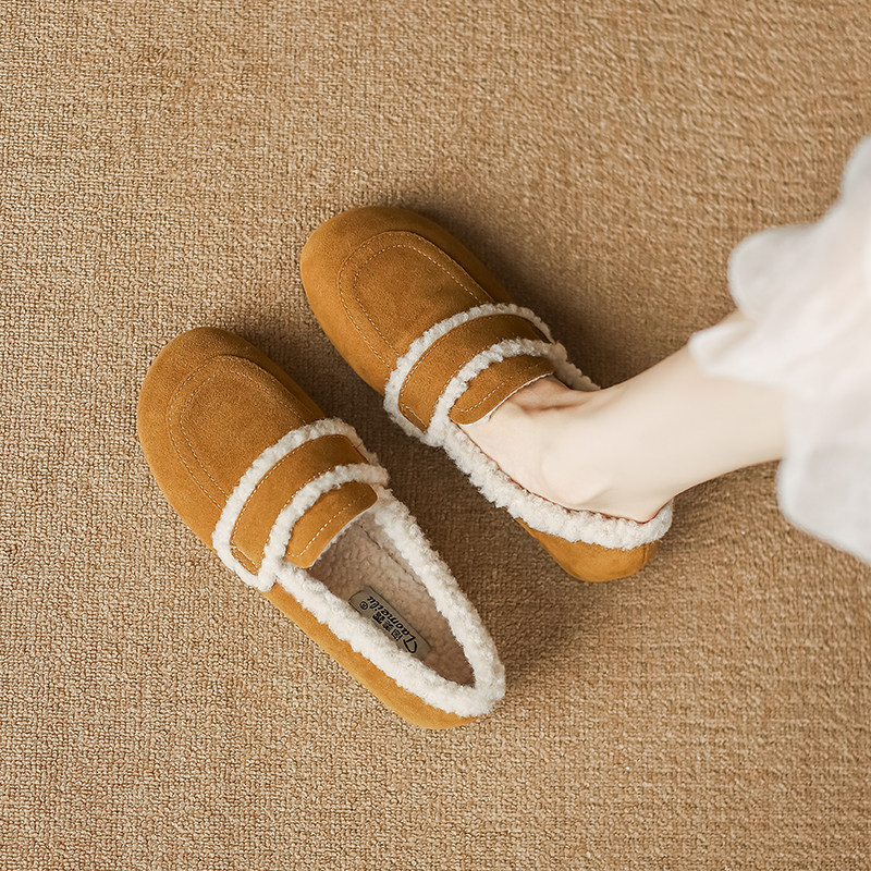 冬天勃肯鞋加绒毛毛鞋女外穿2025新款带毛豆豆鞋博肯鞋大码41到43,淘宝优惠券,粉丝福利购,淘宝优惠卷