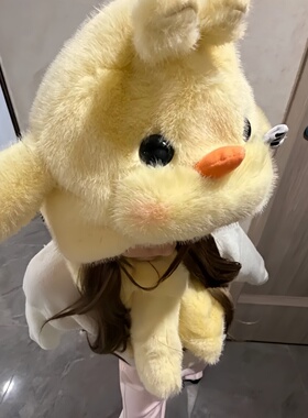 软萌小黄鸡毛绒帽子保暖围巾加绒
