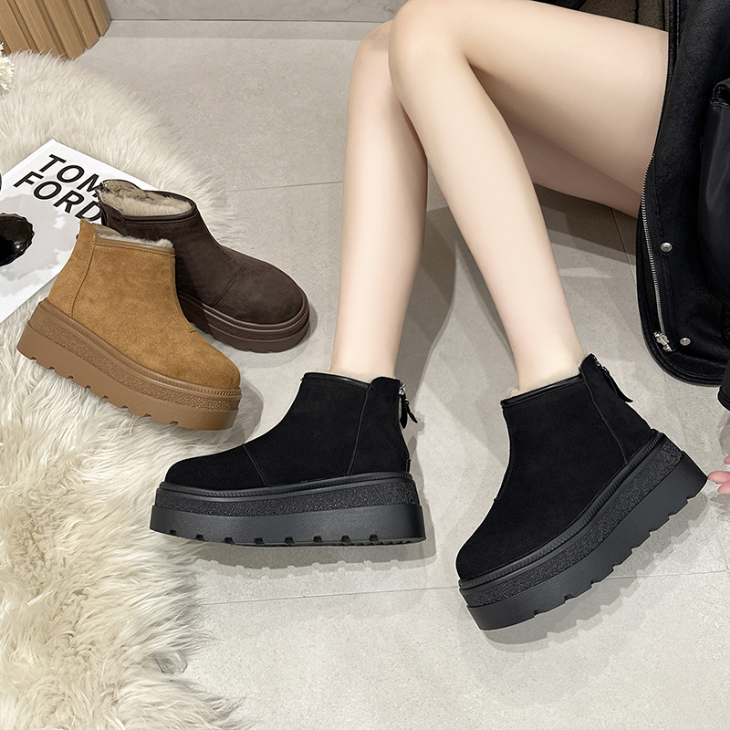 小个子加绒雪地靴女厚底加厚棉靴棉鞋女士冬季2025新款勃肯鞋短靴 - 图2