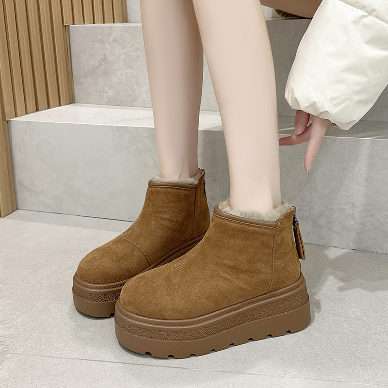 小个子加绒雪地靴女厚底加厚棉靴棉鞋女士冬季2025新款勃肯鞋短靴 - 图0