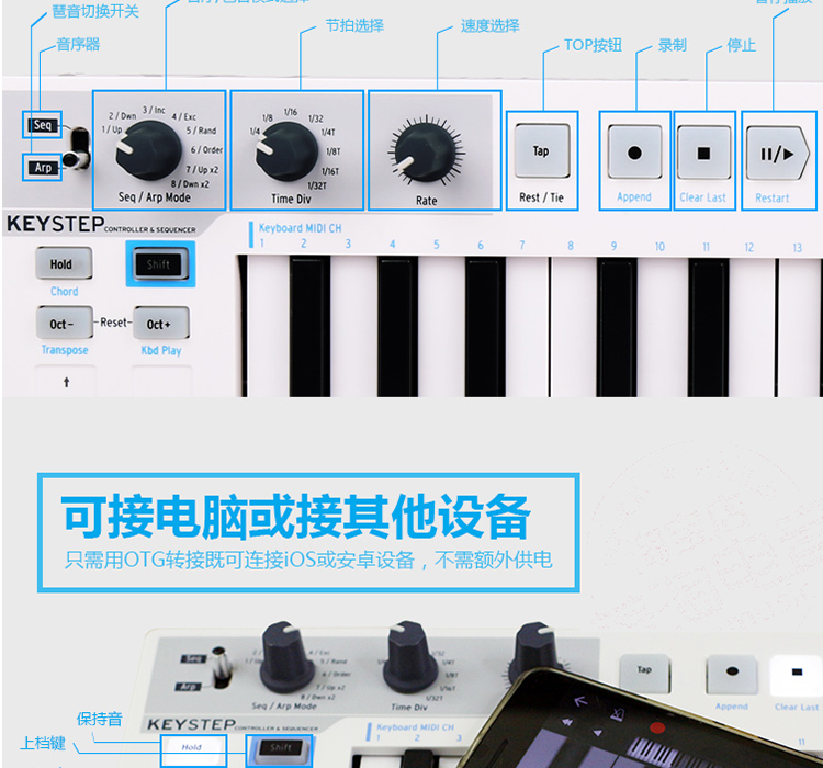 【野雅绫】Arturia KeyStep 32键专业控制器音序器带琶音便携式-图0