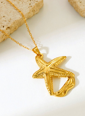 跨境不锈钢吊坠项链欧美时尚女式18k毛衣链潮流百搭首饰