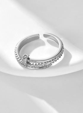 跨境热卖新款小钉子微镶碎钻开口戒指轻奢铜材质戒子简约小众气质