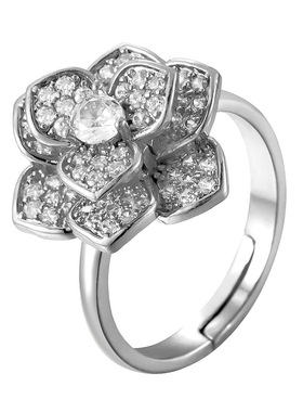 网红铜微镶锆石花朵旋转戒指小众新款气质设计感开口可调节戒指环