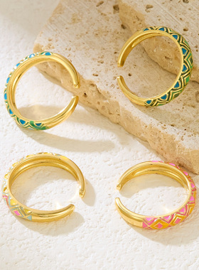 欧美跨境时尚流行指环滴油菱形戒指创意个性甜美百搭饰品货源潮流