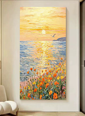 大芬村手绘海上日出玄关油画
