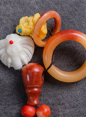 半血驼骨牛骨108颗圆珠象神跑环钩子貔貅骨牌吊坠佛珠挂脖珠男士