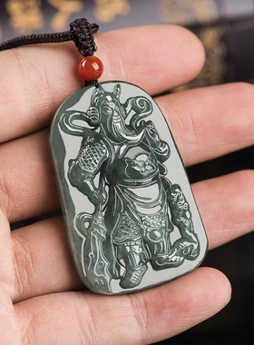 翡翠玉吊坠油青挂件项链霸气关羽