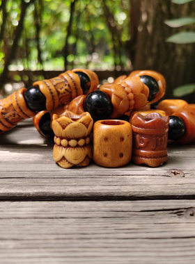 藏式文玩驼骨牦牛骨回流做旧雕刻配饰民族风莲花六字真言骰子手串