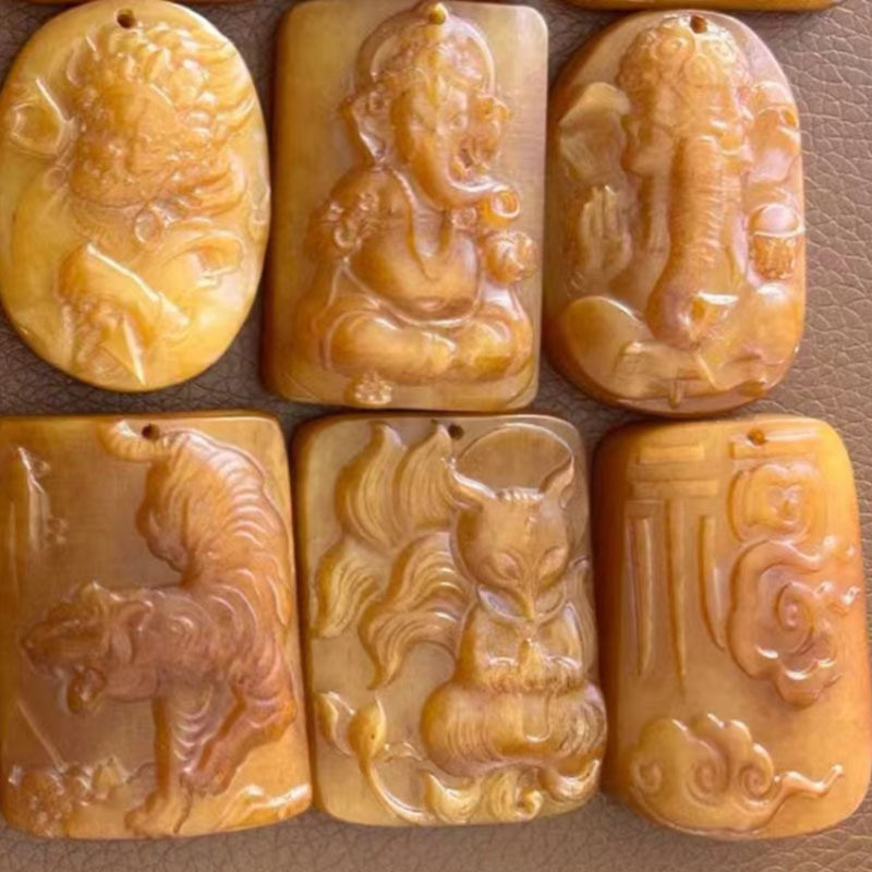 牛骨雕刻骨牌象神猛虎下山文玩工艺品吊牌DIY星月百香佛珠配饰品