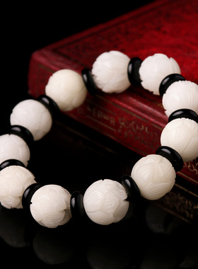 白玉菩提根原籽雕刻莲