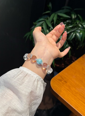 天然双a白水晶泡泡搭配多米尼加海纹石手串带磁吸扣圆珠女款手链