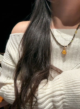 天然沉香木蜜蜡吊坠项链女新中式国风时尚复古感高级轻奢新品