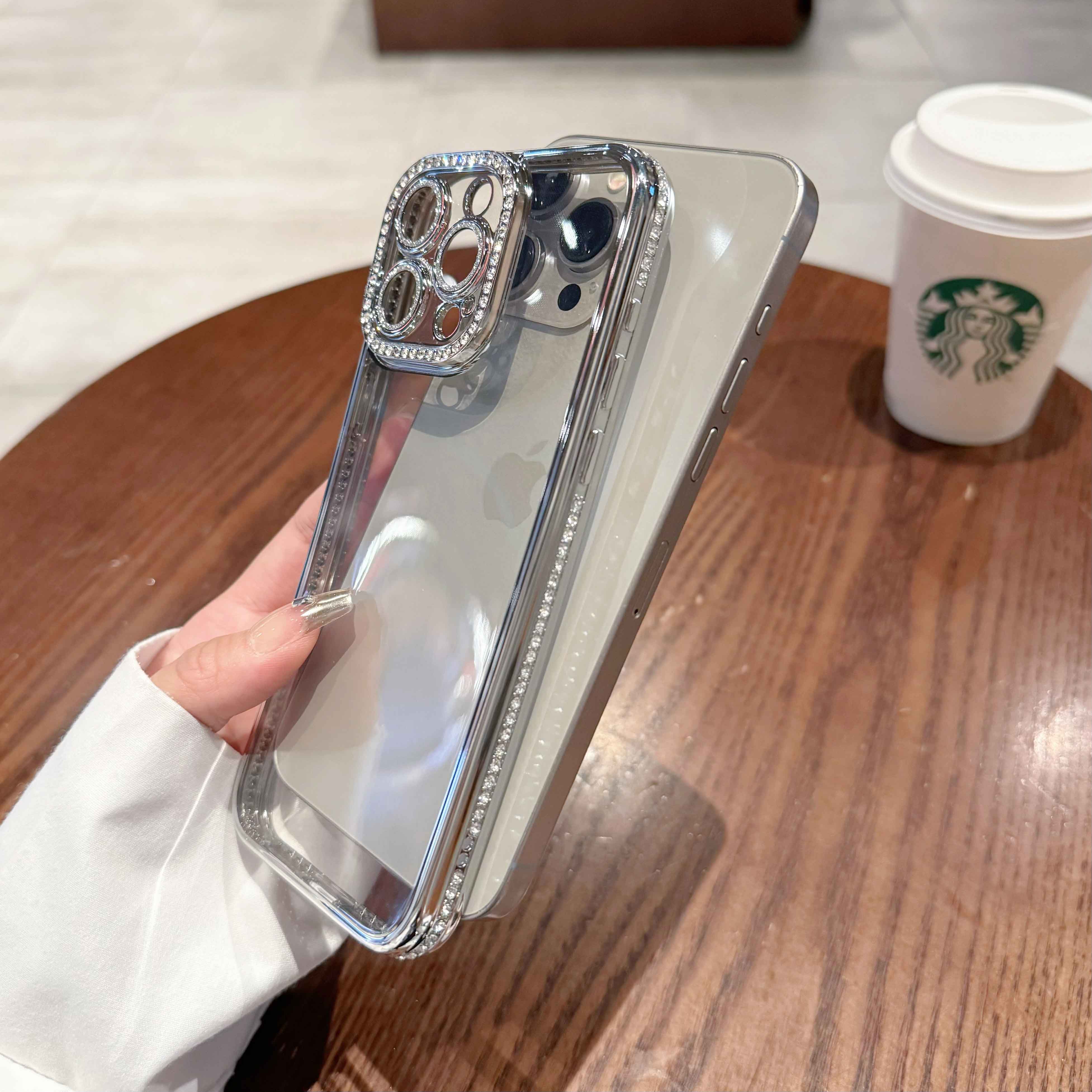 高级感奢华闪粉水钻适用苹果15promax手机壳新款iphone14pro带镜头膜12透明硅胶全包防摔13pro超薄11电镀软壳 - 图1