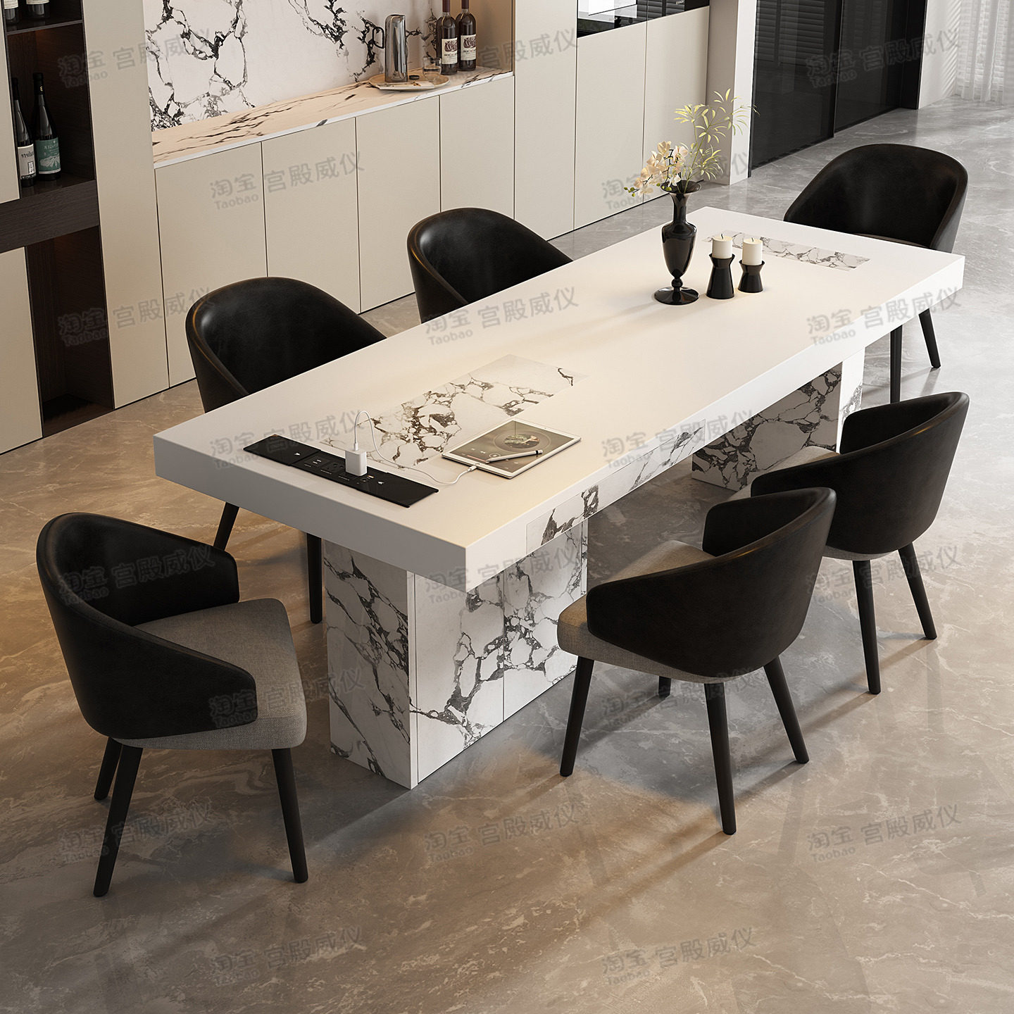 宫殿威仪长方形岩板餐桌家用高级感意式极简高端加厚带抽储物饭桌,淘宝优惠券,粉丝福利购,淘宝优惠卷