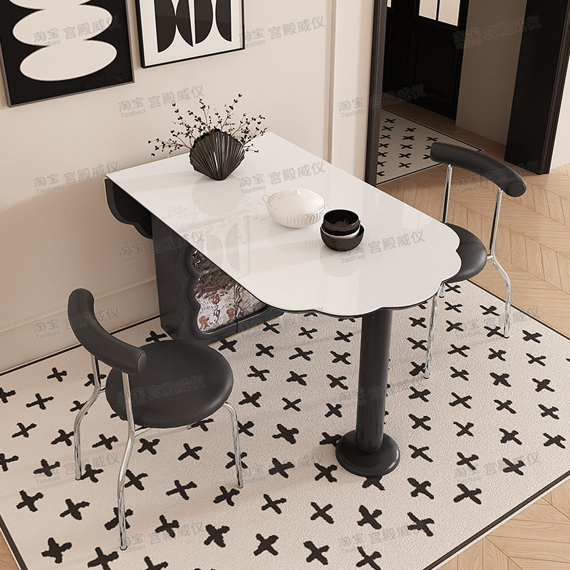 宫殿威仪法式奶油风岩板餐桌小户型家用餐桌可折叠涟漪黑色餐桌,淘宝优惠券,粉丝福利购,淘宝优惠卷