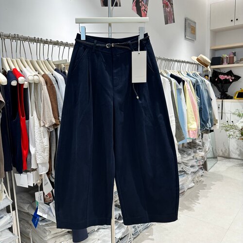 T-PLATEORM3733正版春季新款编织腰带显瘦百搭阔腿休闲裤女气球裤 - 图1