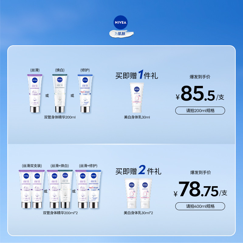 618妮维雅果酸双管身体精华乳滋润全身夏天丝滑莹润官方