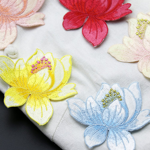 莲花刺绣布贴汉服装饰辅料衣服补丁贴花 民族风荷花diy补洞背胶贴 - 图0