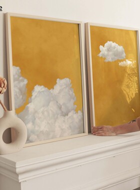 2pcs/set Yellow Cloud Mustard Cloud Sky Print Poster Modern