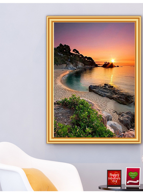 Sunset Sea Art Rhinestone Home Decor Poster Wall Art Canvas